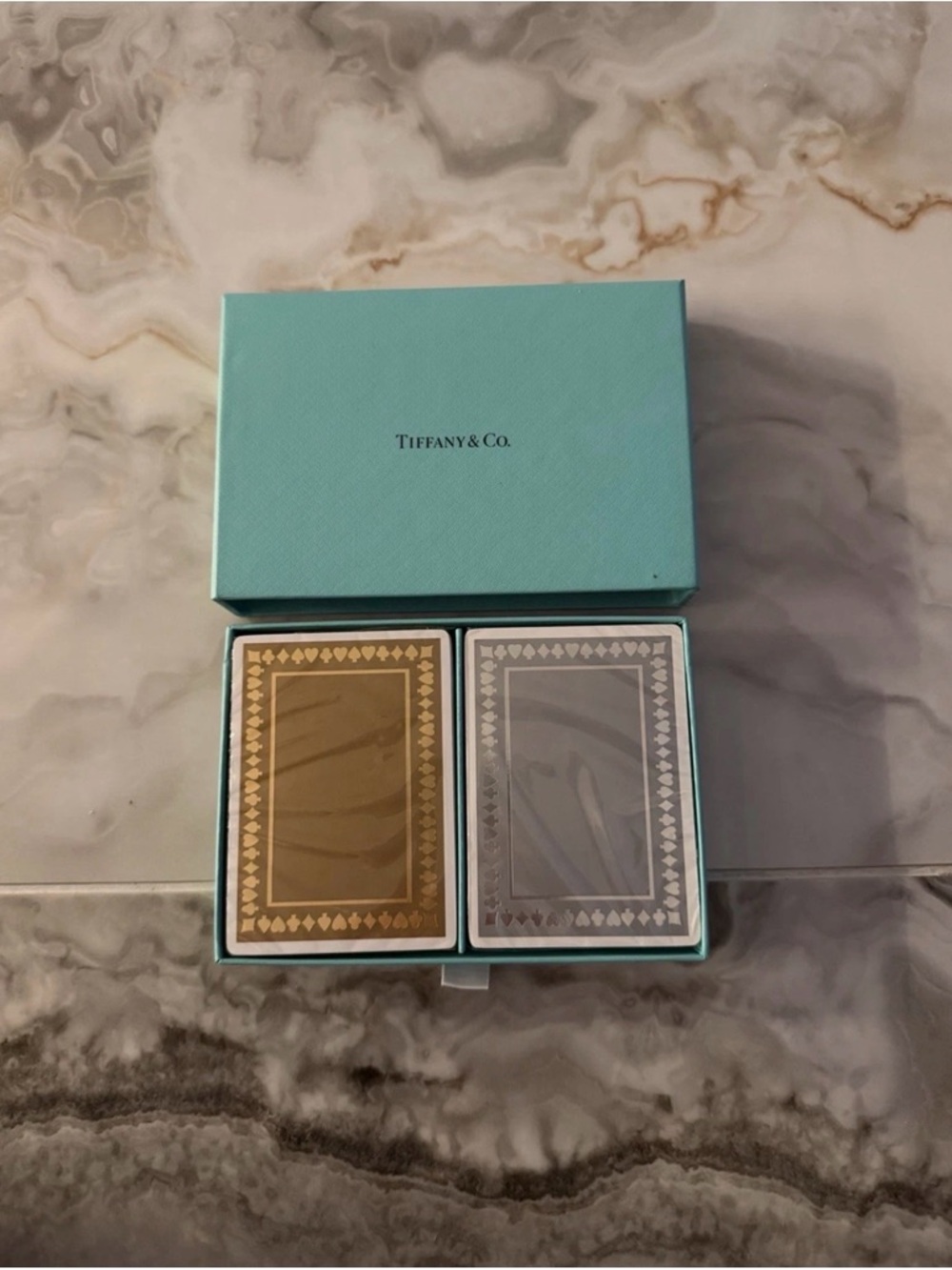 Tiffany & Co. Blue Box with Gold and Silver Playing Cards